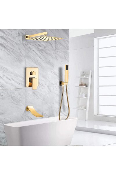 Blackswan Design Shower faucet, Blackswan, Type M219, shiny gold model with waterfall spout, size 30 cm
