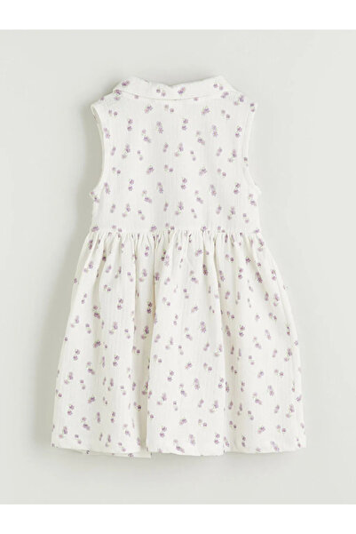 LC Waikiki LCW Kids Ecru Crew Neck Λουλούδια Κοριτσίστικο Φόρεμα