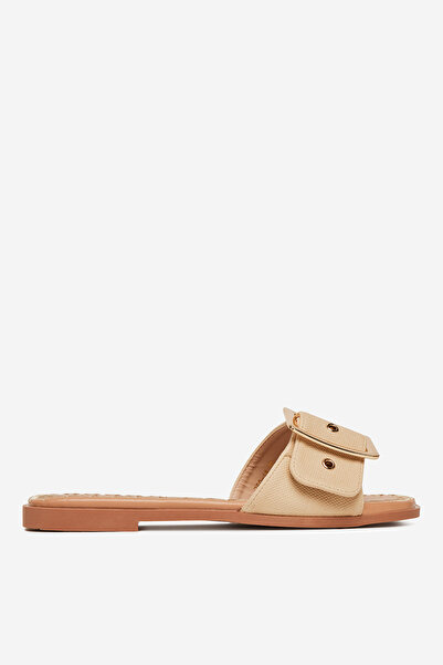 DeeZee Șlapi bej pentru femei, cu toc jos, talpă plată, 39