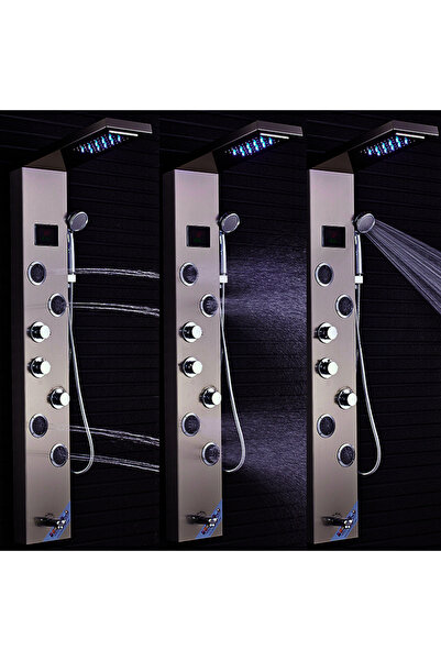 Blackswan Design Shower panel, Blackswan, Type M9001 nickel model with LED, digital display, spout and SPA functions, 114 cm