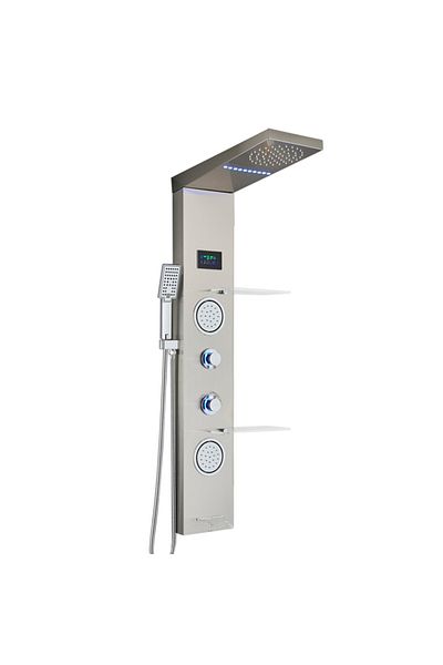 Blackswan Design Panel dus, Blackswan, Tip M6001, model nichel cu pipa cascada, LED si functii SPA, 124 cm