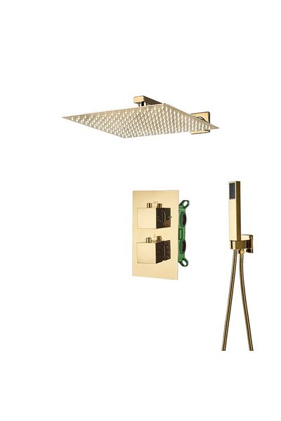 Blackswan Design Shower mixer set, Blackswan, Type M193, shiny gold model, 2-way and thermostat, size 20 cm