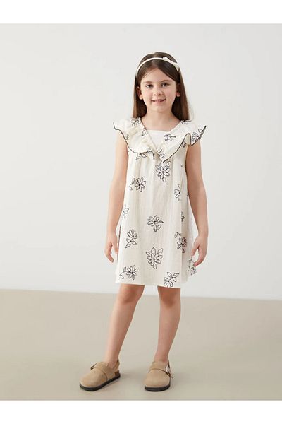 LC Waikiki Rochie de muselina pentru fete LCW Kids Ecru Floral