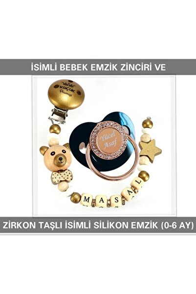 Sahi Aksesuar İsimli Emzik Zinciri ve İsimli Silikon Emzik (0-6 Ay) BEZYI509