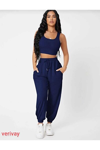 Verivay (ΣΕΤ 2) Σετ Jogger Sweatpants Λαστιχένιο πόδι Ψηλόμεσο Φούτερ