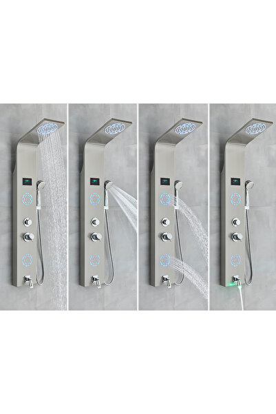 Blackswan Design Shower panel, Blackswan, Type M9008 nickel model with LED, digital display, spout and SPA functions, 114 cm