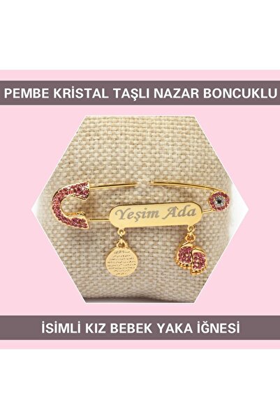 Sahi Aksesuar Kaplama Pembe Zirkon Taşlı Isimli Kız Bebek Yaka Iğnesi Tybkı094