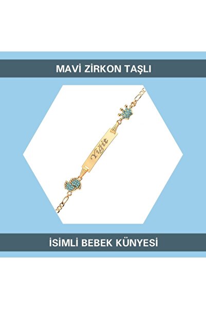 Sahi Aksesuar Kaplama Mavi Kristal Taşlı Isimli Erkek Bebek Künyesi 15 Cm