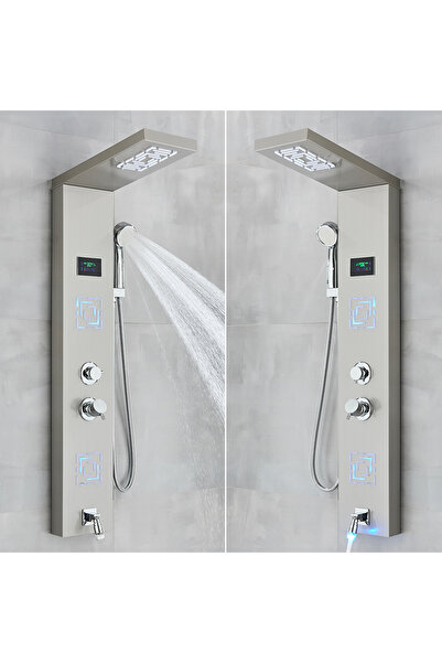 Blackswan Design Shower panel, Blackswan, Type M9007 nickel model with LED, digital display, spout and SPA functions, 114 cm