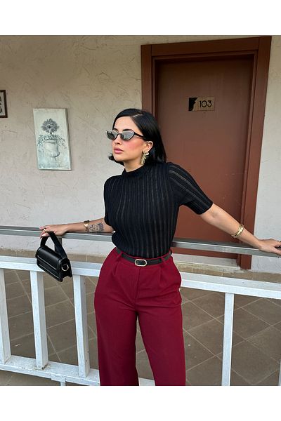 MY LİKA Scuba Crep Belted Fabric Pants