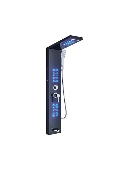 Blackswan Design Shower panel, Blackswan, Type M6002, black model with spout, LED and SPA functions, size 121 cm