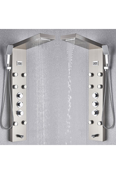 Blackswan Design Shower panel, Blackswan, Type M1258 nickel model with LED, digital display, spout and SPA functions, 121 cm