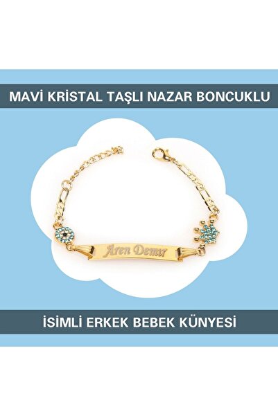 Sahi Aksesuar Kaplama Mavi Kristal Taşlı Nazar Boncuklu Isimli Erkek Bebek Kü...