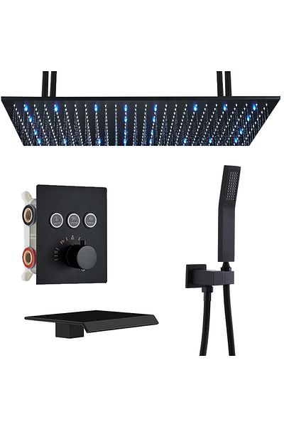 Blackswan Design Set baterie dus, Blackswan, Tip M163, negru, termostat, iluminare LED, montare tavan, 80 cm