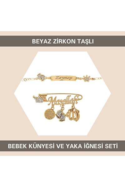 Sahi Aksesuar Kaplama Beyaz Kristal Taşlı Isimli Erkek Bebek Künyesi Seti 15 Cm