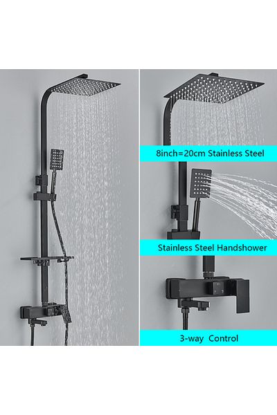 Blackswan Design Shower column, Blackswan, Type M120, adjustable matt black model, with movable spout and shelf, 20 cm