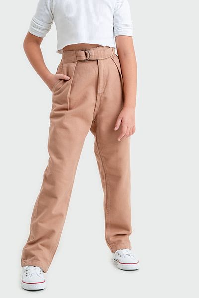 GİYİCEM TEKSTİL Belted Girl's Linen Trousers 2538