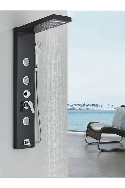 Blackswan Design Shower panel, Blackswan, Type M1039, black model with spout and SPA function, size 121 cm