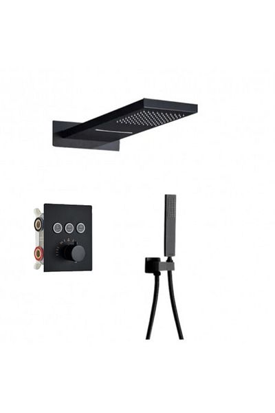 Blackswan Design Set baterie dus, Blackswan, Tip M164, model negru mat, cu 2 cai, termostat, dimensiune 54 cm
