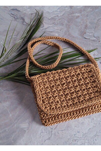 Anna Larina Saman Rengi El Örgüsü Omuz Çantası