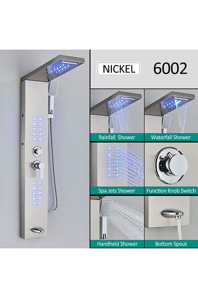 Blackswan Design Shower panel, Blackswan, Type M6002, nickel model with spout, LED and SPA functions, size 121 cm