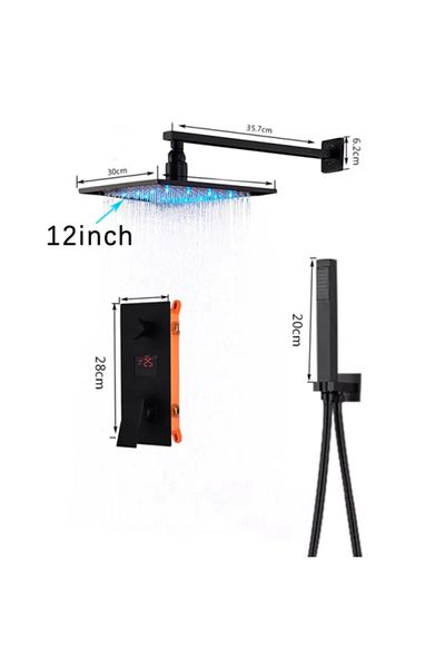Blackswan Design Shower mixer set, Blackswan, Type M73.68 LED, matt black model, size 30 cm