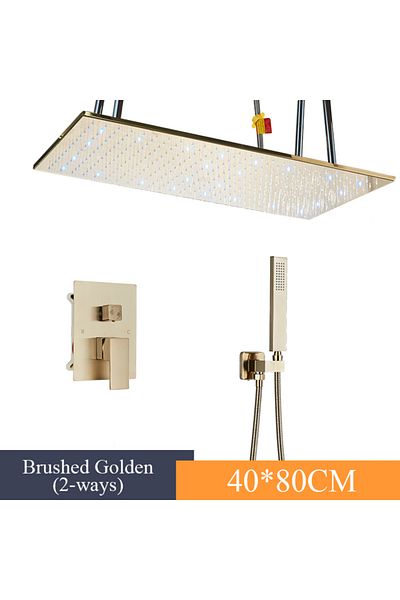 Blackswan Design Shower mixer set, Blackswan, Type M200, matt gold, ceiling mounting, LED shower head and 2 modes, 80 cm