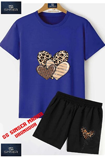 SS SİNSER Children's "Hearts Leopard" Custom Printed Crew Neck T-Shirt - Shor...