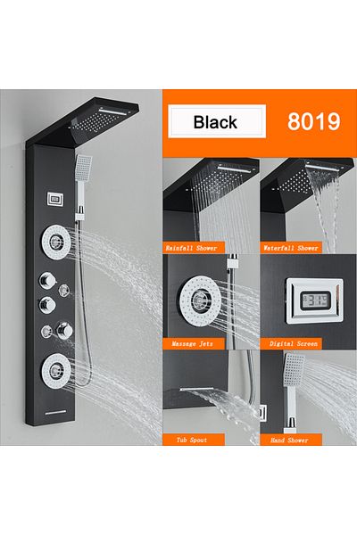 Blackswan Design Panou dus, Blackswan, Tip M8019 negru cu LED, afisaj digital, pipa tip cascada, functii SPA, 114 cm
