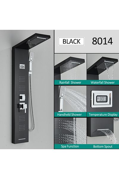 Blackswan Design Panou dus, Blackswan, Tip M8014 negru cu pipa tip cascada, afisaj digital, LED, functii SPA, 114 cm