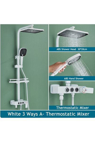 Blackswan Design Shower column, Blackswan, Type M230, white, 3-way, thermostat, SPA type hand shower, mobile spout, 116 cm