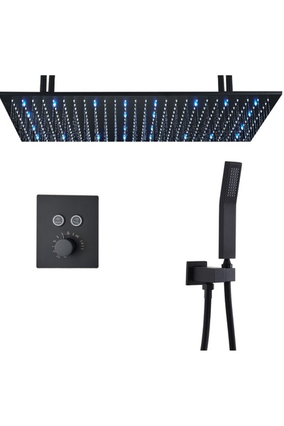 Blackswan Design Set baterie dus, Blackswan, Tip M160, negru mat, termostat, iluminare LED si montare tavan,80 cm