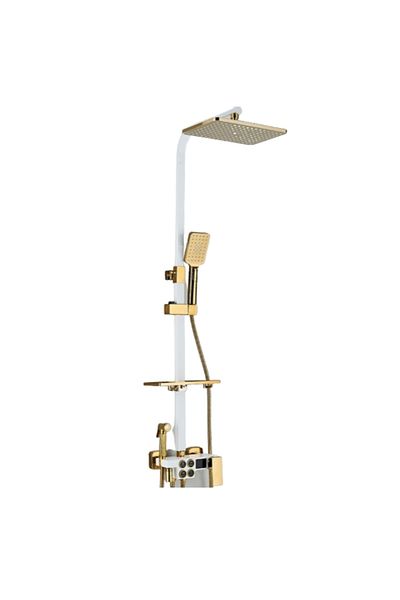 Blackswan Design Shower column, Blackswan, Type M136, white/gold adjustable, movable spout, pressure shower, digital display, 120 cm
