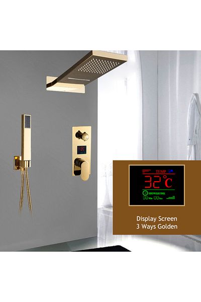 Blackswan Design Shower mixer set, Blackswan, Type M198, shiny gold, 3-way, display and 2-mode shower head, 55 cm