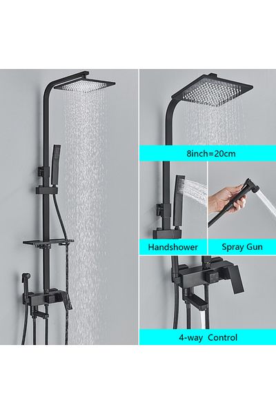 Blackswan Design Shower column, Blackswan, Type M128, adjustable matt black model, movable spout, pressure shower, 20 cm