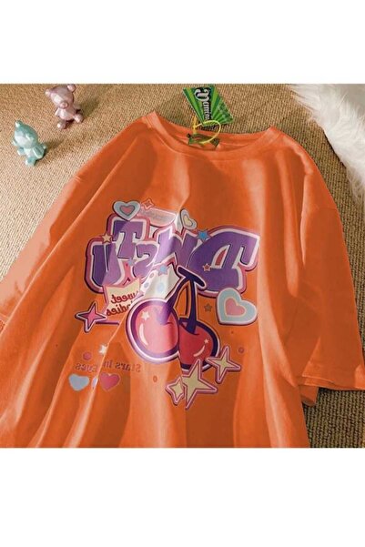 KOZİA OUTDOORS Tricou basic unisex supradimensionat cu imprimeu cireșe malkoçbey