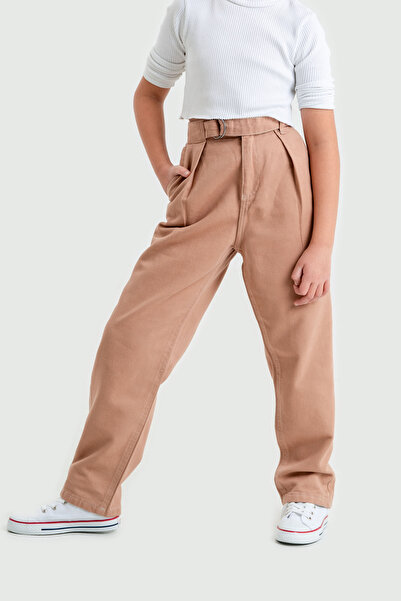 GİYİCEM TEKSTİL Kemerli Kız Keten Pantolon 2538