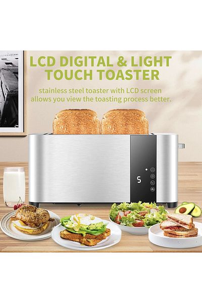 MEBASHI 2 Slice Toaster with Extra Wide Slots Slim Stainless Steel Design Defrost Reheat Temp Control