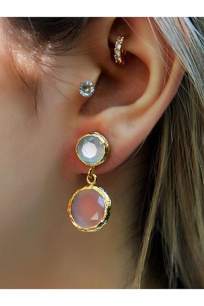 esha Double Round Model Cat's Eye Glass Gold Plated Women's Earrings Euku25Bp