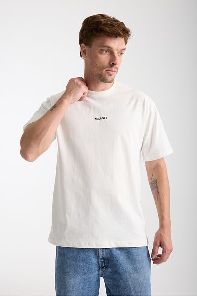 COOL TARZ Ανδρικό λευκό μπλουζάκι Milano Embroidery Letter Oversize Crew Neck