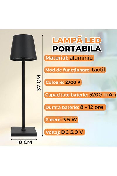 Echo Soul Set 2 x Lampa de masa touch led incarcabila Echo Soul®️cu control tactil, 3 temperaturi de culoare