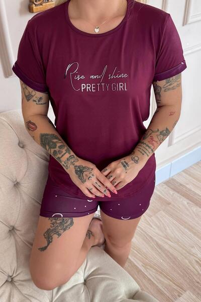 Pijamaevi Plum Pretty Girl Patterned Bamboo Short Sleeve Women's Shorts Pajamas Set