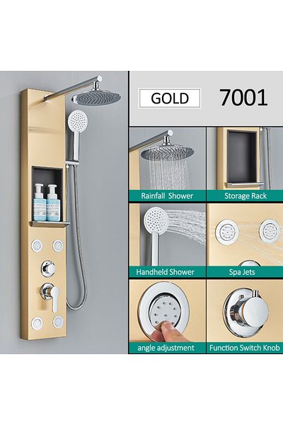 Blackswan Design Panel dus, Blackswan, Tip M7001 model auriu cu cap de dus, raft depozitare si functii SPA, 111 cm