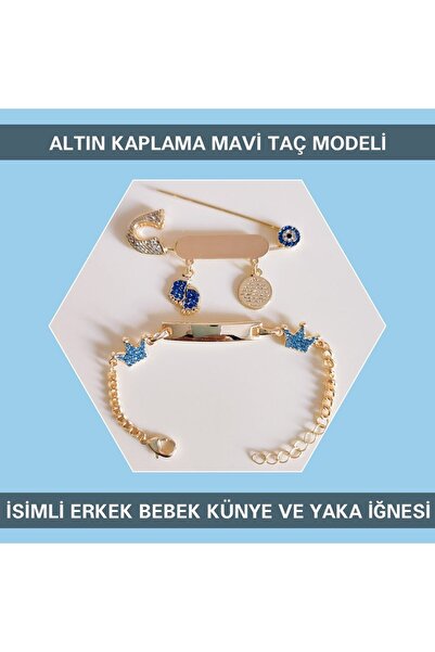Sahi Aksesuar Kaplama Mavi Taç Modeli Isimli Erkek Bebek Künye Ve Yaka Iğnesi...