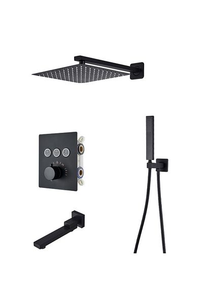 Blackswan Design Shower mixer set, Blackswan, Type M152, matt black model, 3-way, thermostat and mobile spout, 40 cm