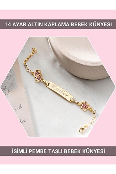 Sahi Aksesuar Kaplama Isimli Pembe Taşlı Bebek Künyesi Bezyı416