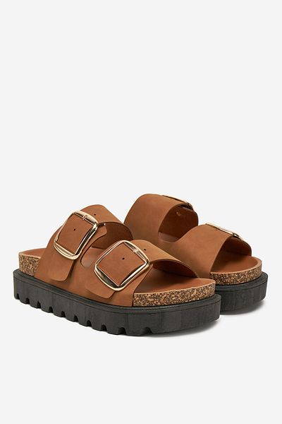 DeeZee Women's Flip-flops low brown flat, with platform 36
