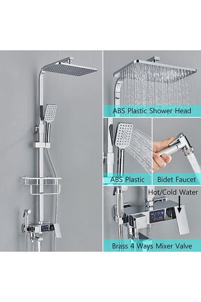 Blackswan Design Shower column, Blackswan, Type M117, chrome model with digital display, spout and bidet shower, 116 cm