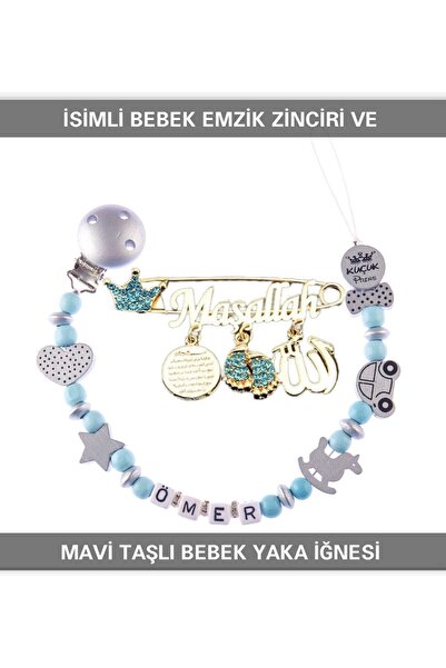Sahi Aksesuar Sahi Aksesuar Isimli Bebek Emzik Zinciri Ve Mavi Taşlı Bebek Ya...