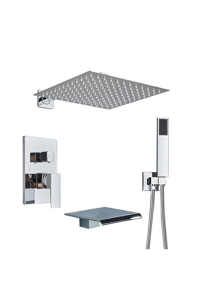 Blackswan Design Set baterie dus, Blackswan, Tip M183, model crom, cu 3 cai si pipa tip cascada, dimensiune 30 cm